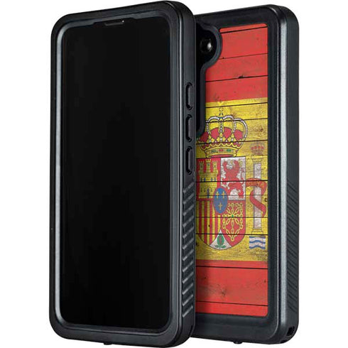 Spain Flag Dark Wood Galaxy S23 Waterproof Case